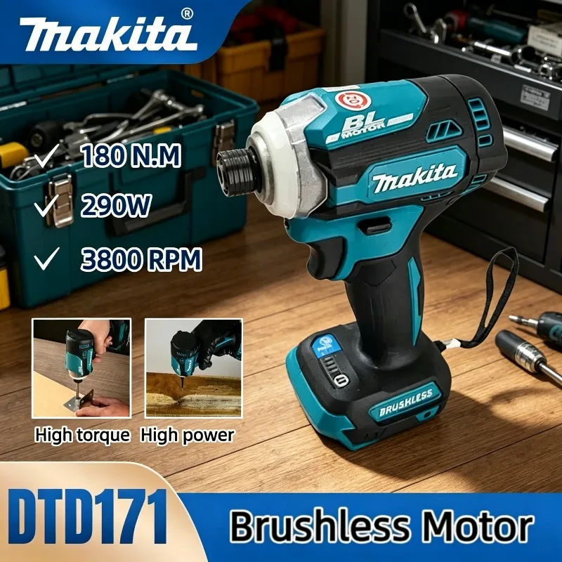 

Ударный шуруповерт Makita DTD171, электрическая отвертка, аккумуляторная, бесщеточная дрель-шуруповерт, электроинструмент, 18В, с аккумулятором