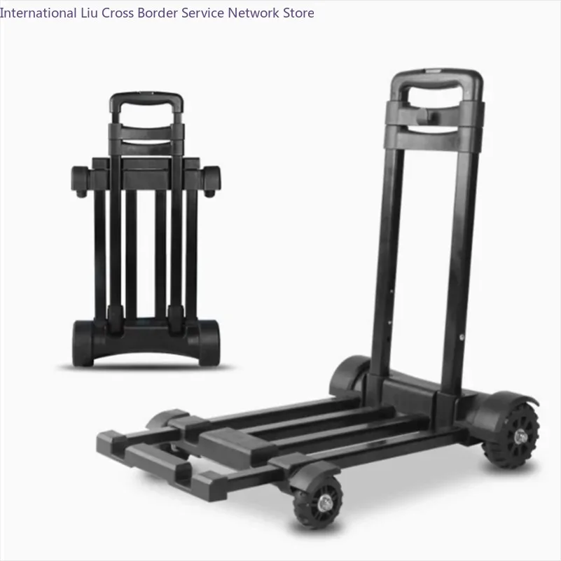 4 Wheels Hand Truck Luggage Cart Metal Drawbar Collapsible Trolly Portable Dolly For Home Office Shopping Airport Travel Use
