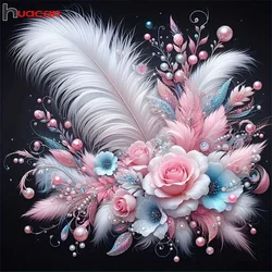 Huacan Diamond Painting Feather Craft Kits Full Diamond Mosaic Flower Rose Picture Of Rhinestones Handmade Home Decor
