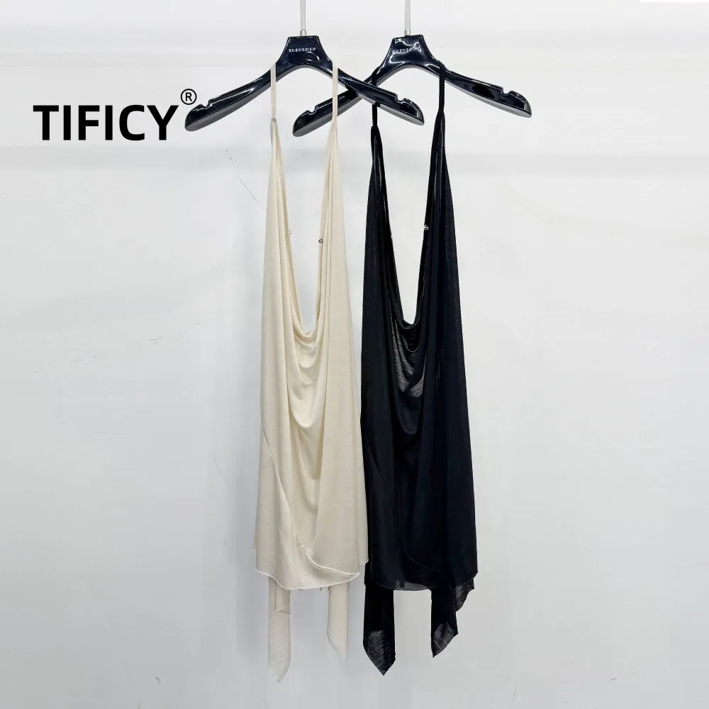 

High Street Knit Dress Women's Backless Elastic Slim Fit Backless Groove Strip Elastic Temperament Versatile Dress Tanks