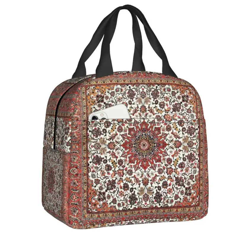 Bohemian Red Persian Carpet Insulated Lunch Tote Bag for Women Antique Portable Cooler Thermal Bento Box Work School Travel