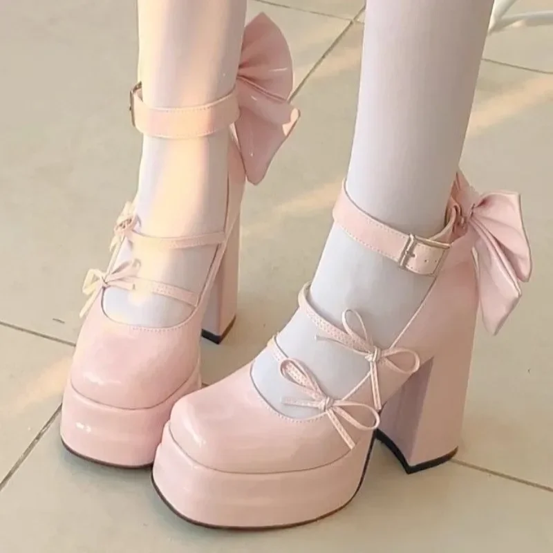 Thick Sole Women's Retro Fashion Mary Jane Shoes Elegant Waterproof Platform Big Bow Chunky Heels Lolita Single Shoes Tacones view 5