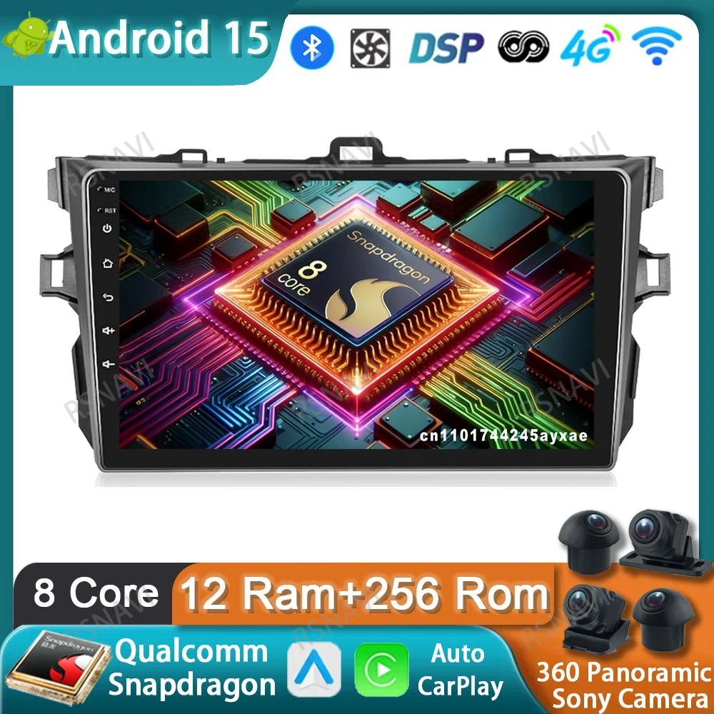 

Android 15 Car Radio For Toyota Corolla E140/150 2007- 2011 2012 2013 Wireless Carplay Auto Qualcomm 5G WIFI Stereo BT 4G LTE