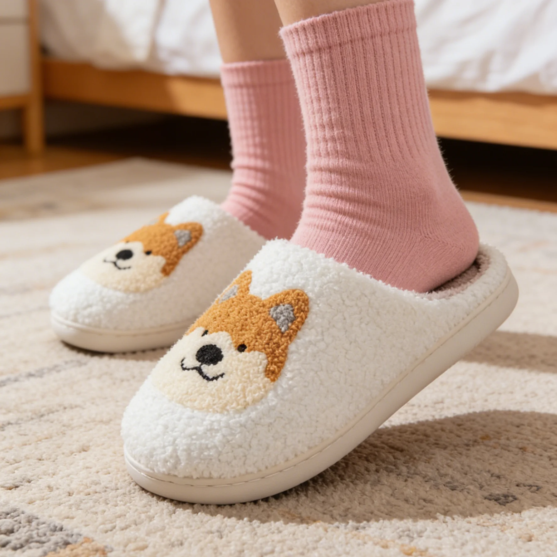 

Kids' Slippers House Shoes Cartoon Winter Shoes For Girls Warm Anti-slip Soft Bottom Pink White Shoes Size 36-45
