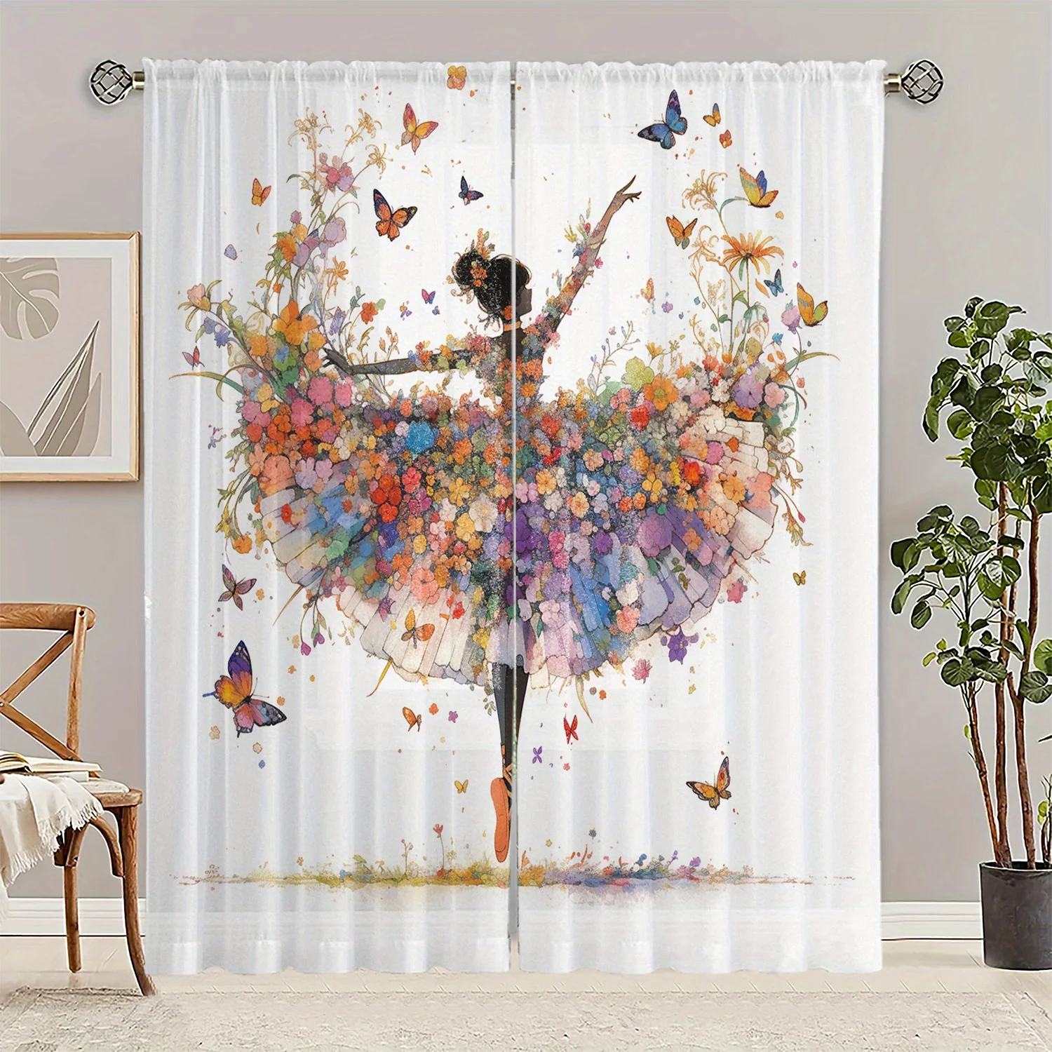 

Цветочные шторы балерины, художественные танцевальные оконные шторы, дизайн бабочки, домашний декор, элегантная тема для гостиной