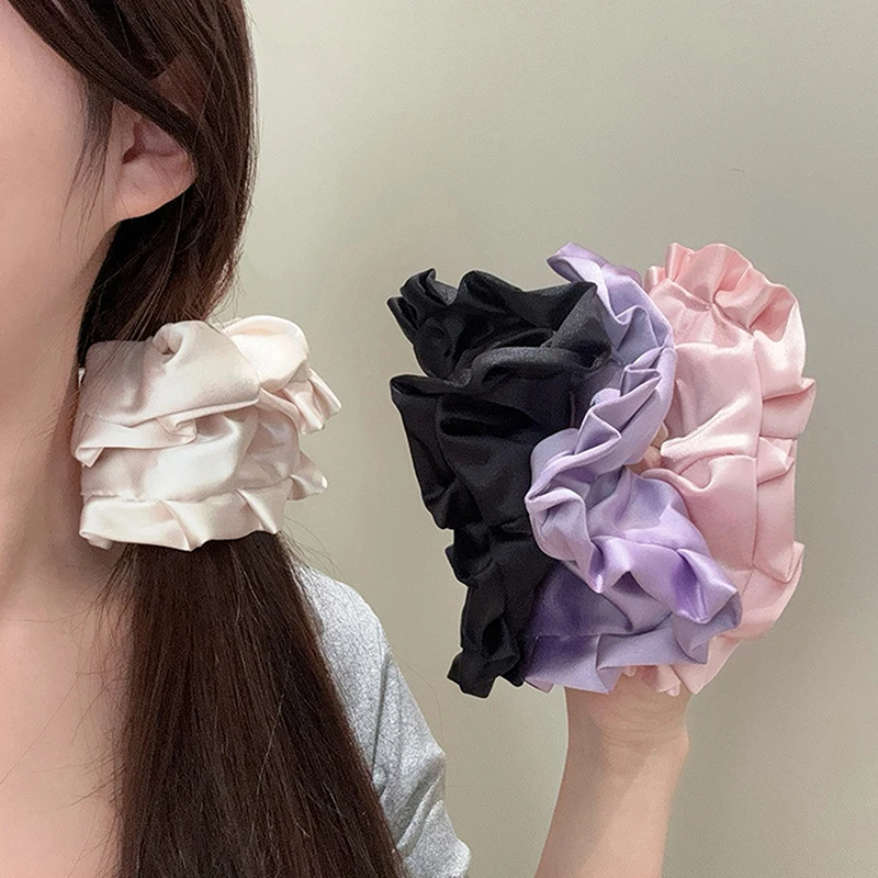 ขนาดใหญ่ Scrunchies ใหญ่ยางผมยืดหยุ่น Girs ผู้ถือหางม้า Smooth ซาติน Scrunchie ผู้หญิงอุปกรณ์เสริมผม