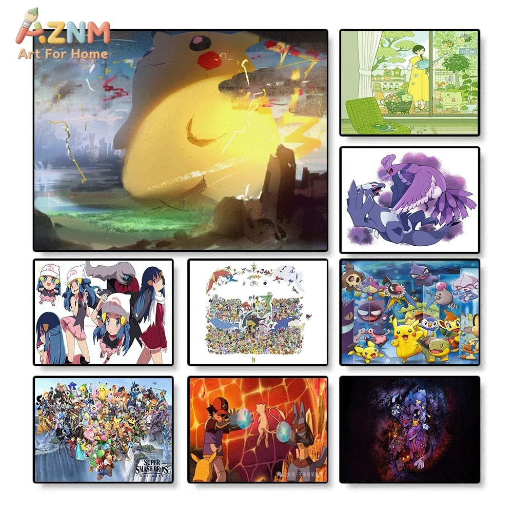 AZNM Pokemon Pikachu Lugia Ho-Oh Super Smash Bros All-Star Anime - Póster impreso en lienzo para decoración de pared