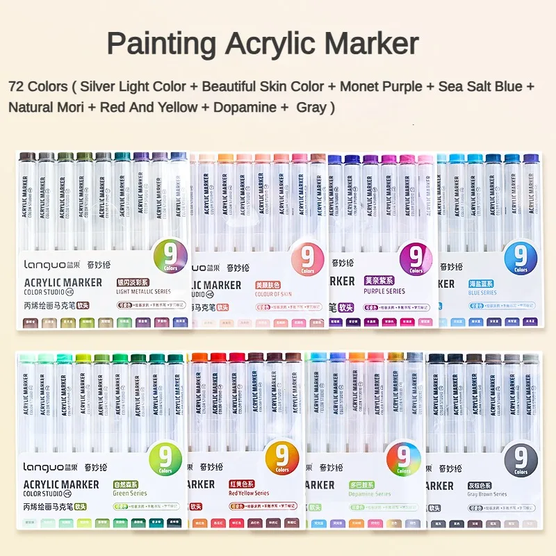 Rotuladores de pintura acrílica, pincel de 81/9 colores para pintura en roca, piedra, cerámica, vidrio, madera, lienzo, suministros de arte DIY,