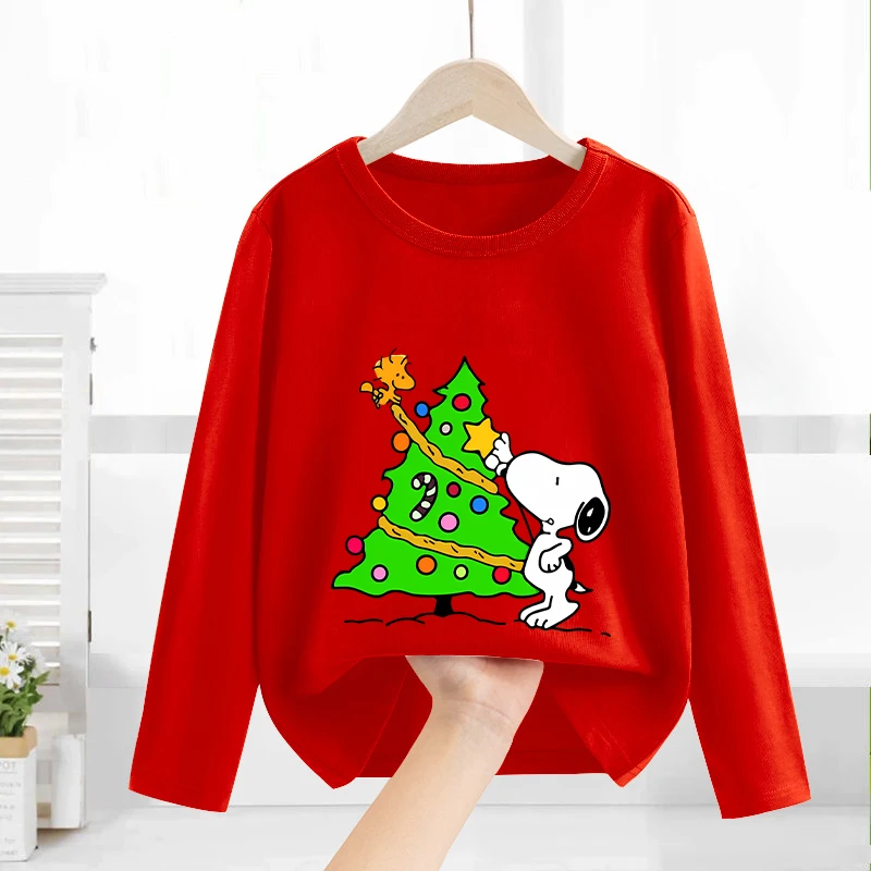 

Snoopy Children's T-shirt Christmas Party Round Neck Long Sleeve Fashion Cartoon Anime Printed Shirt Children's Christmas Gift