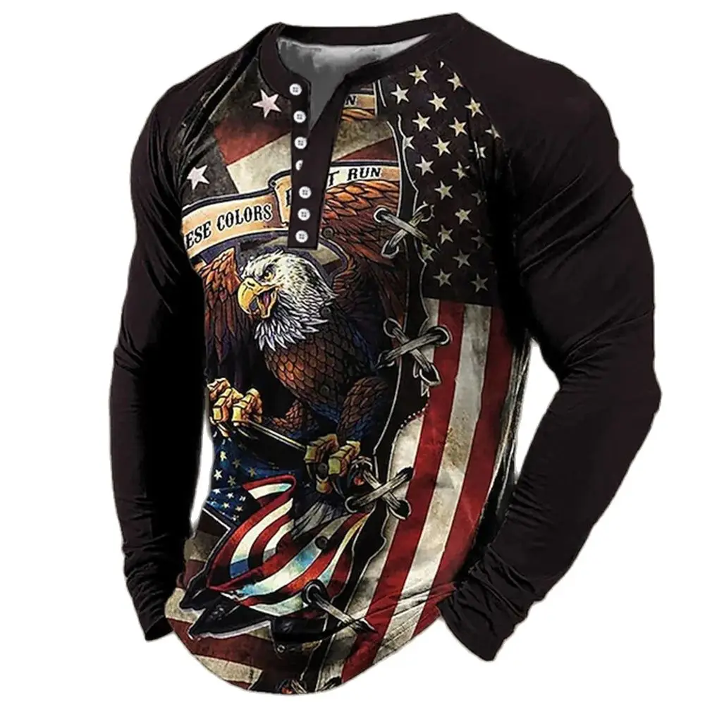 

Men's Fashion Long Sleeve T Shirts 3d Eagles Print Usa T-shirts Tops Cotton V-neck Tees Casual Harajuku Streetwear Male Clothing