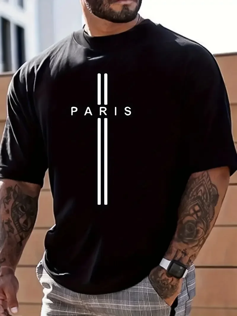 PARIS Print Men's Graphic Design Crew Neck Active T-shirt Casual Comfy Tees Tshirts For Summer Clothing Tops Daily Gym Workout