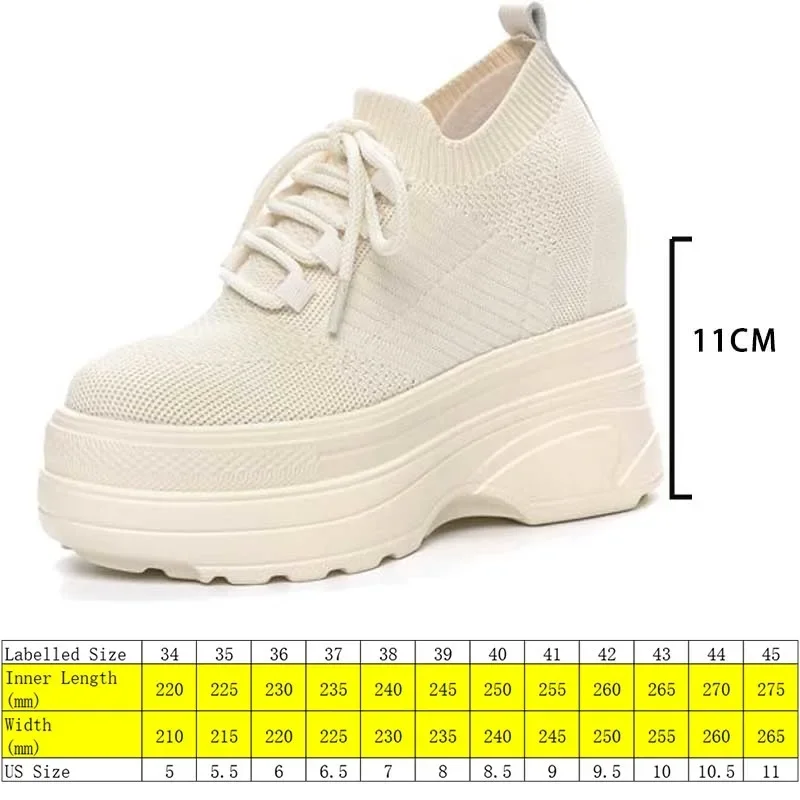 Fujin, calcetín de malla de aire de 11cm, plataforma tejida, zapatos planos de verano con cuña, zapatillas gruesas huecas, sandalias cómodas transpirables para mujer, zapatos deslizantes