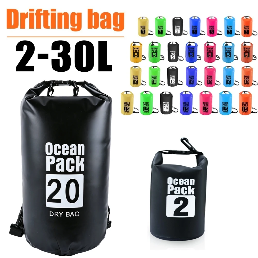 2L-30L Waterproof Dry Bag Backpack For Swimming Kayak Rafting Outdoor Sports PVC Storage Sack