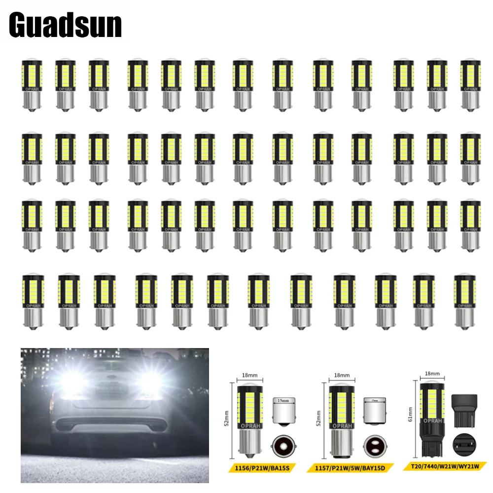 

Guadsun 50PCS 1156 BA15S P21W 1157 BAY15D P21/5W 5630 33SMD 7440 W21W WY21W T20 7443 White 12V Reverse Lamp Turn Signal Light