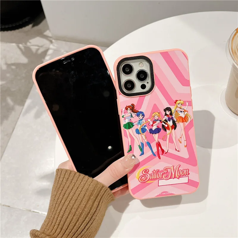 Cute Cartoon S-Sailor Moon Girls TPU Phone Case For iPhone 15 14 13 12 11 Pro Max X XS XR Plus Liquid velvet cloth Soft Cover