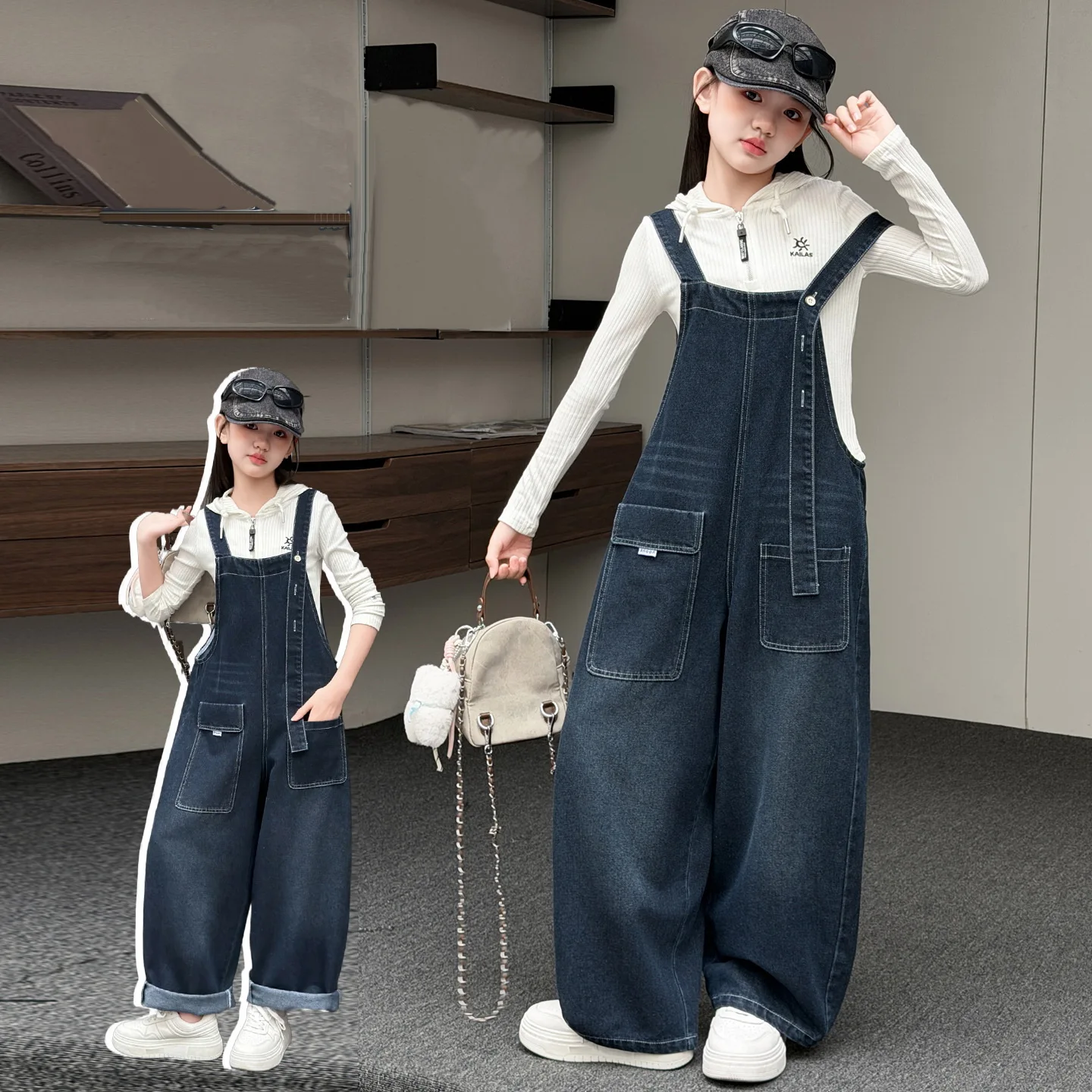 Children Denim Jumpsuit for Girls Fashion Jeans Overalls Kids Denim Dungarees Bib Pants Cowgirl Cool Suspender Jeans With Straps
