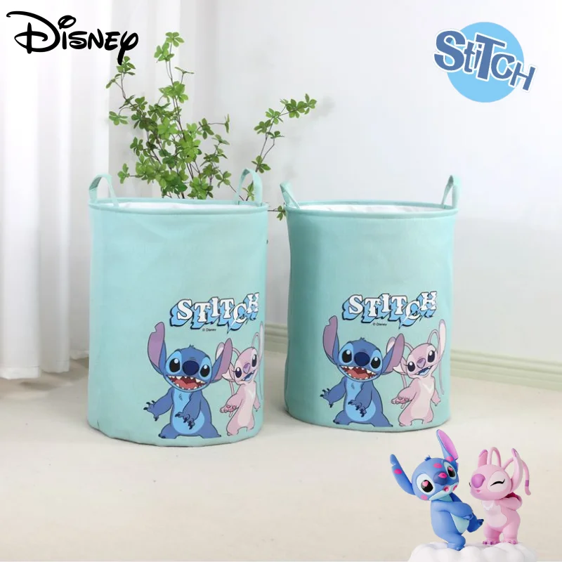 

New Disney Cute Cartoon Stitch Home Dirty Laundry Crate Toys Sundries Large Capacity Storage Foldable Thickened Canvas Bucket