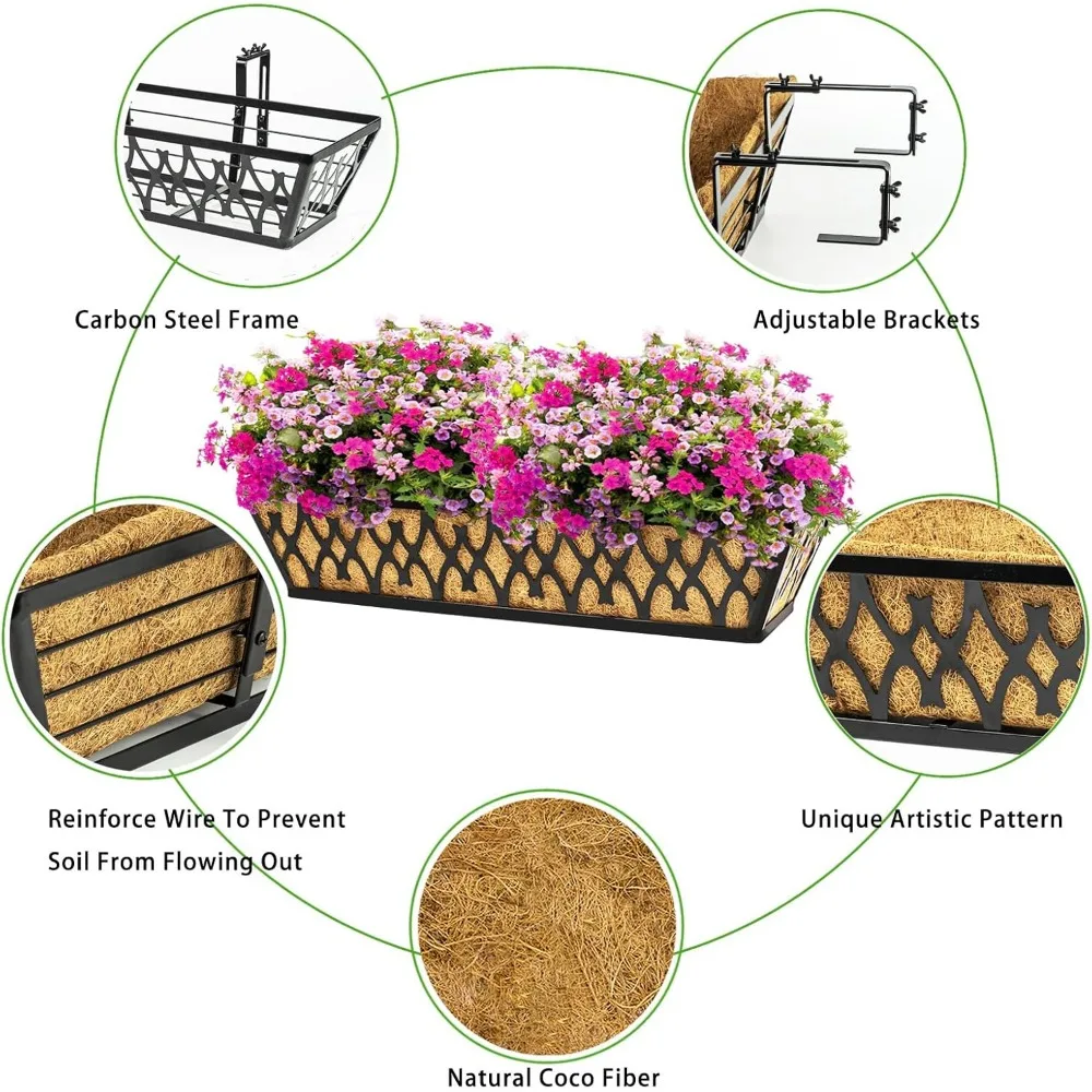 2-Pack 24-Inch Adjustable Hanging Planter Boxes with Coco Liners for Outdoor Garden Decor
