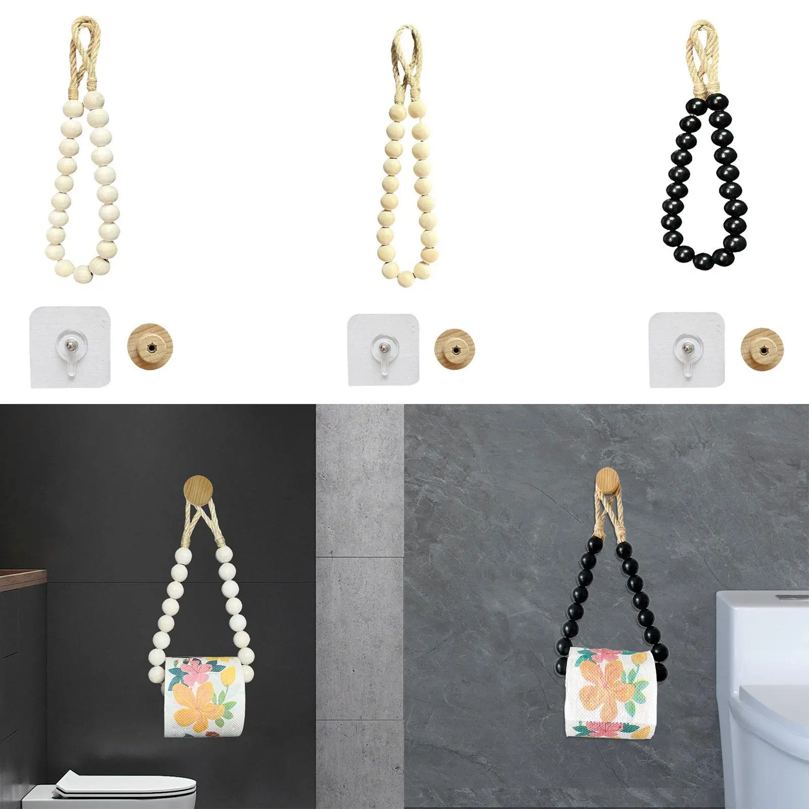 Toilettenpapierhalter aus Holzperlen, Taschentuch-Aufbewahrungsregal, vielseitig einsetzbar, zum Aufhängen, Badezimmer-Taschentuch-Organizer für Küche, Bauernhaus, Hotel