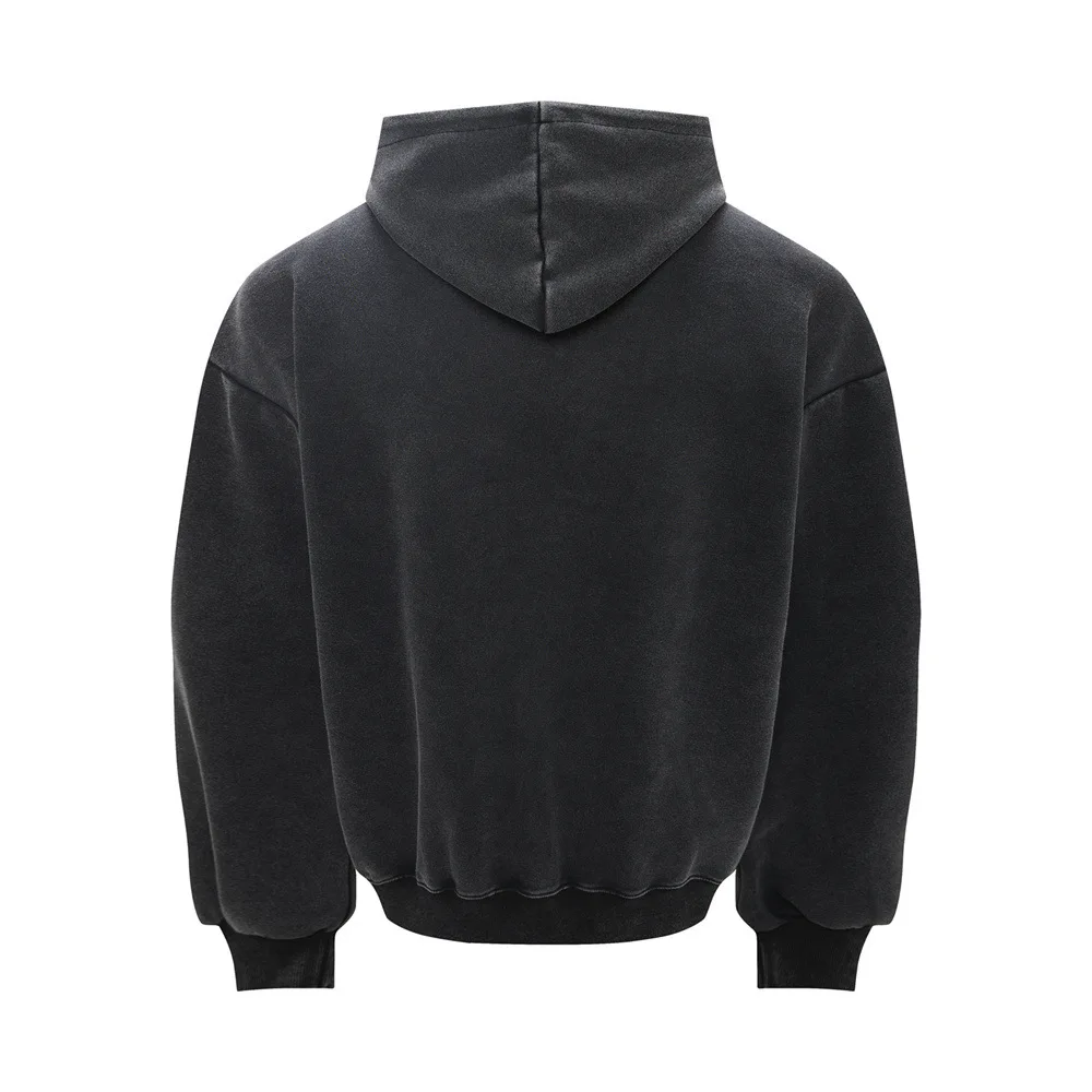 MWJLPWQ American Retro Letter-Printed Pullover Hoodie For Men Spring Autumn Street Style Heavyweight Distressed Casual Top 17636