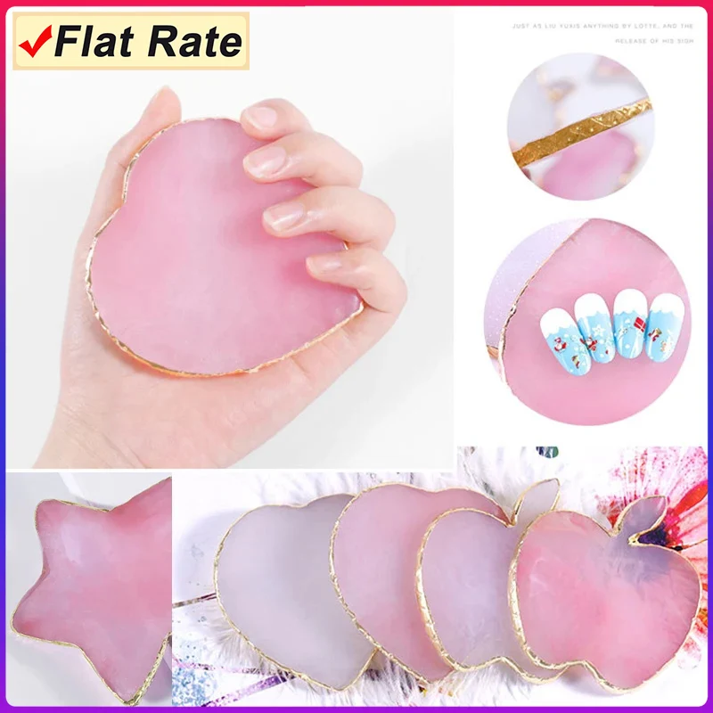 1PC Resin Stone Agate Nail Tips Display Holder Apple/Heart/Star Design Gold Edge Painting Color Palette Board DIY Manicure Tools