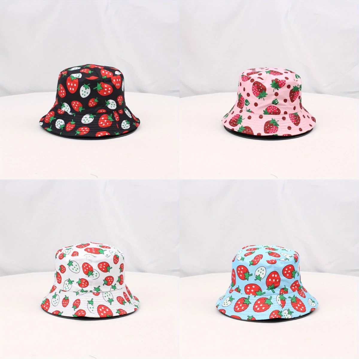 

Cartoon Strawberry Print Sunshade Bucket Hats Fruit Big Brim Panama Foldable Outdoor Sports Cycling Travel Beach Fisherman Hat