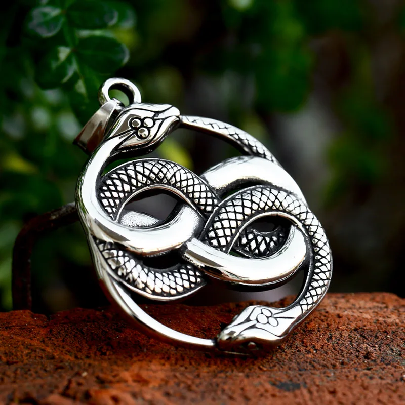 BEIER 2023 New Creative Design Stainless Steel Double Snake Round Pendant Punk Animal Jewelry