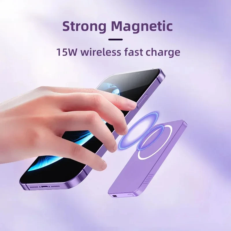 For iPhone Xiaomi Portable Power Bank Wireless Magnetic Fast Charging 5000mAh Powerbank Metal External Spare Battery 10000mAh