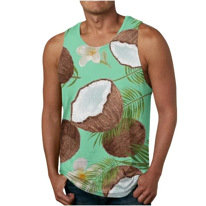 

Summer Coconut Graphics Tank Tops Fashion Hawaiian Beach Sleeveless Furits 3D Printed Vest Trend Casual Loose Mens Sport T-shirt