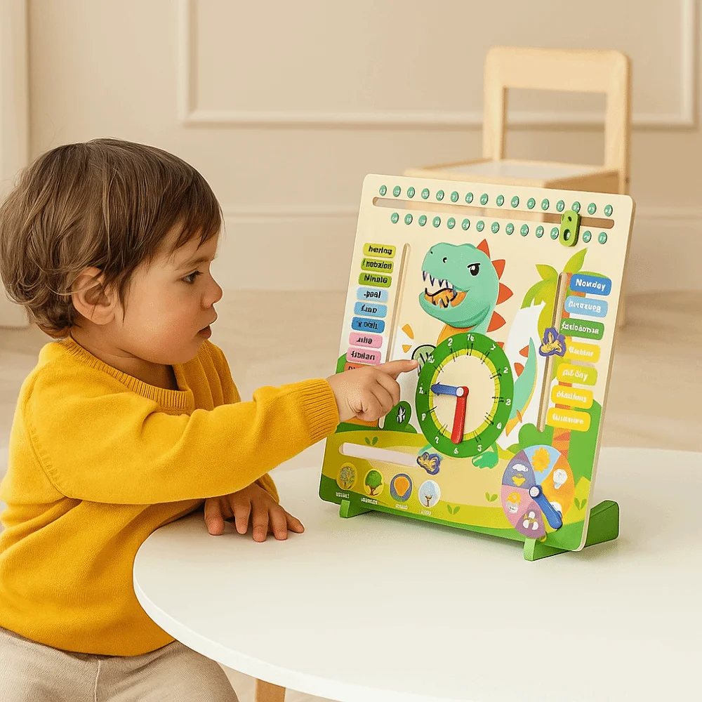 Saison météo calendrier quotidien horloge d'enseignement Puzzle éducation précoce 6 en 1 horloge d'enseignement interactive Portable