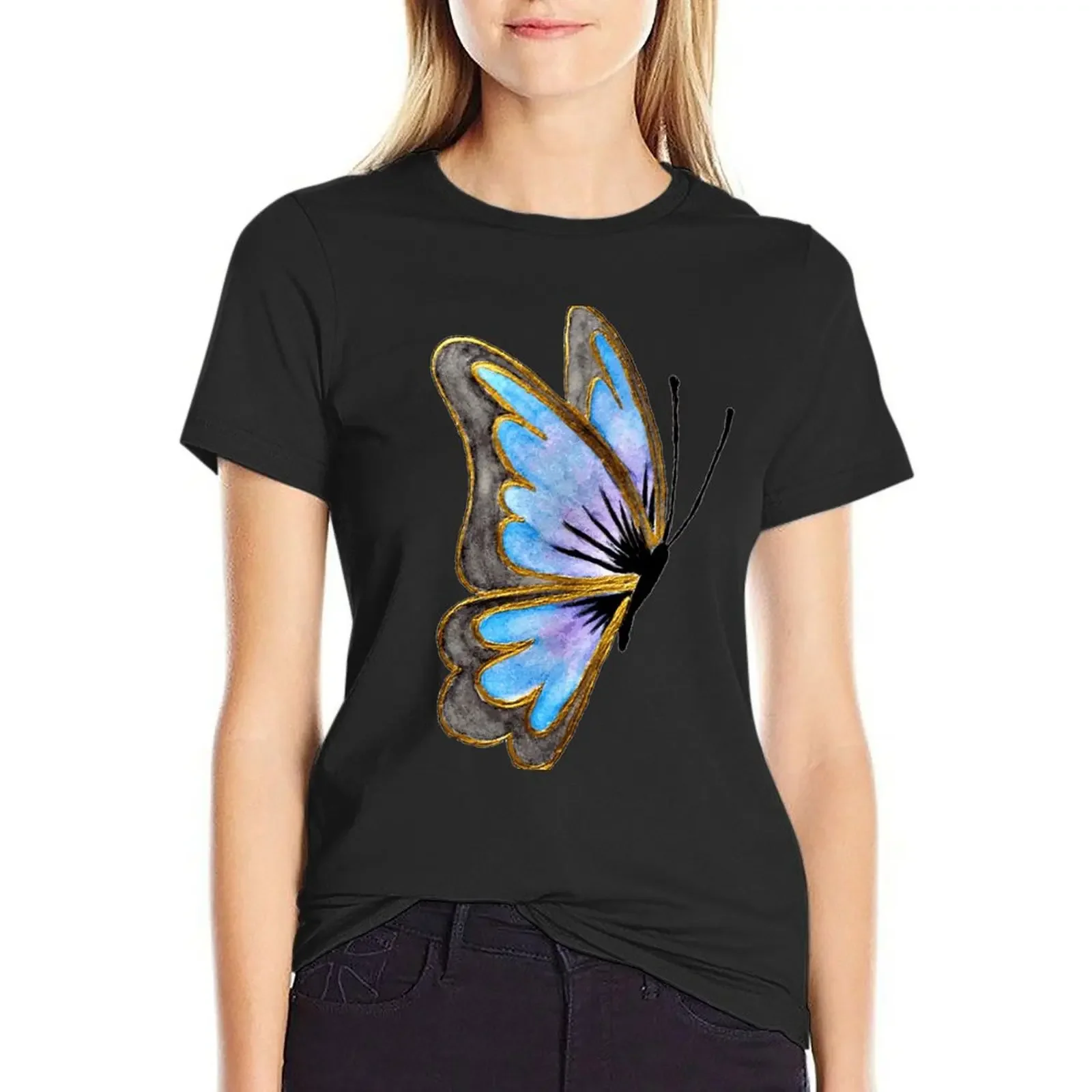 

The Beautiful Butterfly Gold Trim-Cute Colorful Butterflies T-Shirt animal print female oversized workout shirts for Women