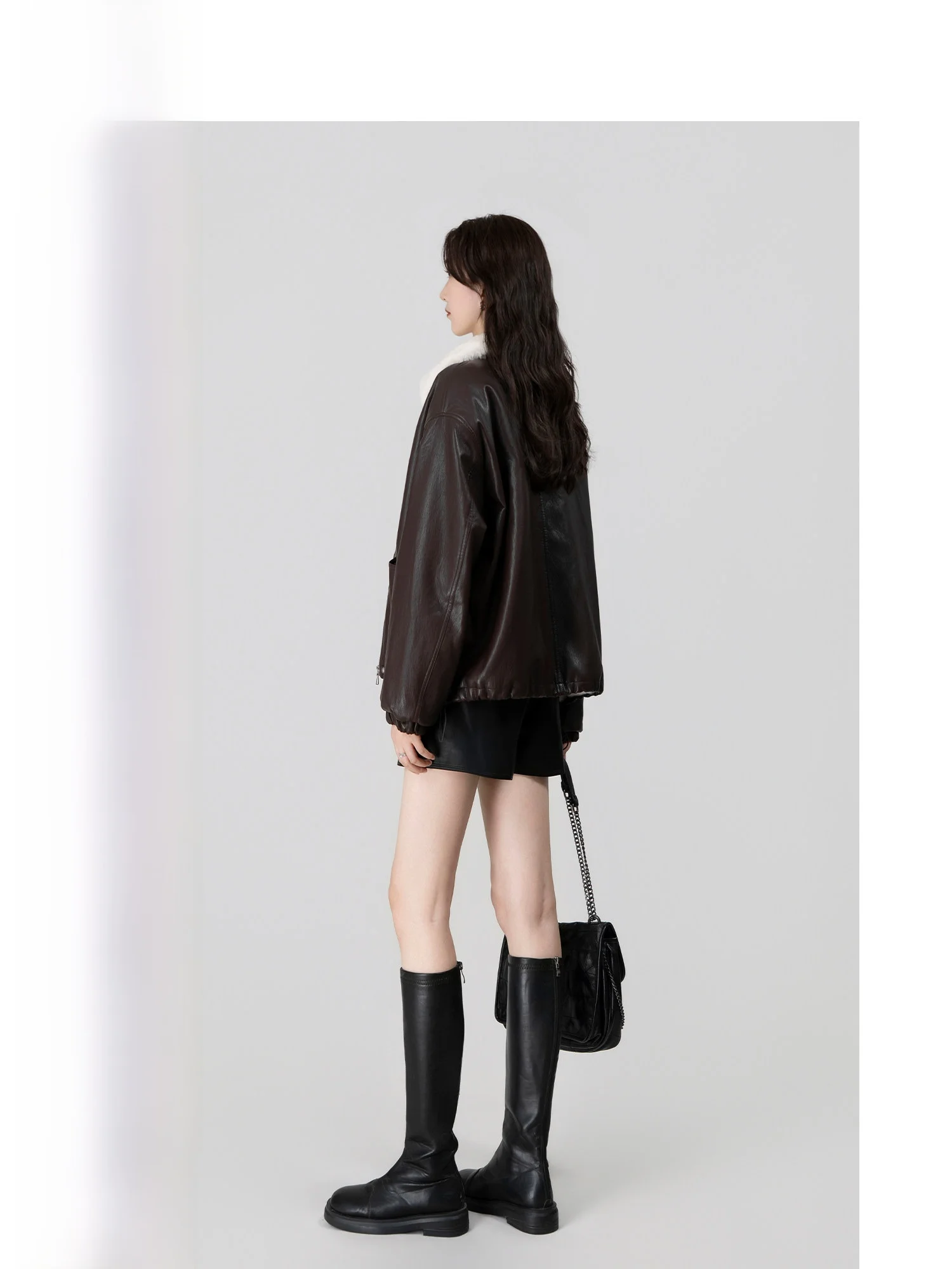 

ort Thiened Leather Jaet Women's Winter Korean Sle High-End Feeling Fur Collar Environmental Leather Fur Outerwear