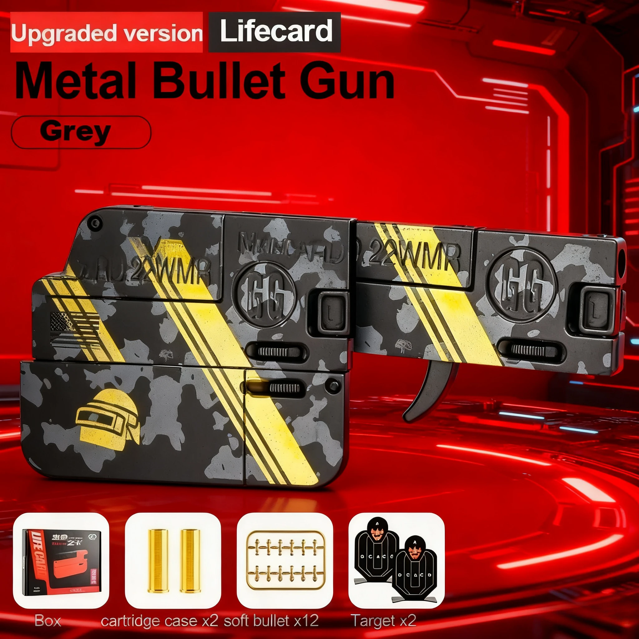 1 قطعة جديد وصول الحياة سيارة سبيكة رصاصة طرية بندقية للطي الأطفال المد اللعب بطاقة معدنية بندقية الصبي لعبة