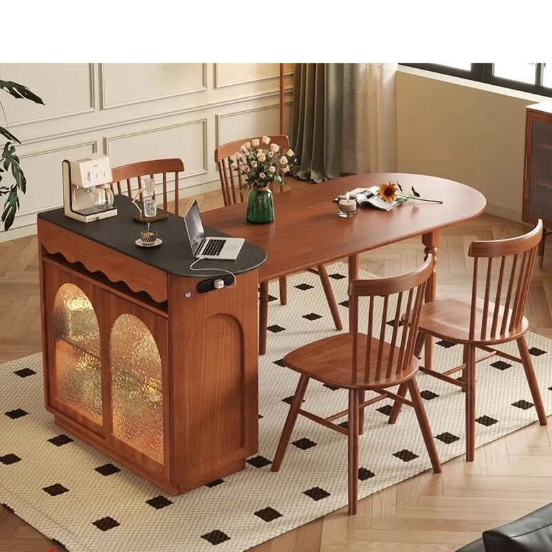 

room household small apartment French retro style retractable rock slab bar table partition cabinet