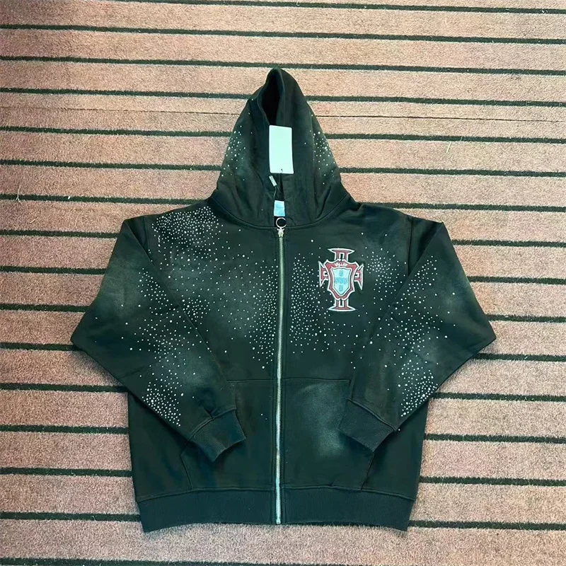 Harajuku Logo VALLEY سترات كبيرة الحجم بسحاب للرجال والنساء 1:1 أفضل جودة على الطراز الأمريكي فالي هوت دريل هوديي