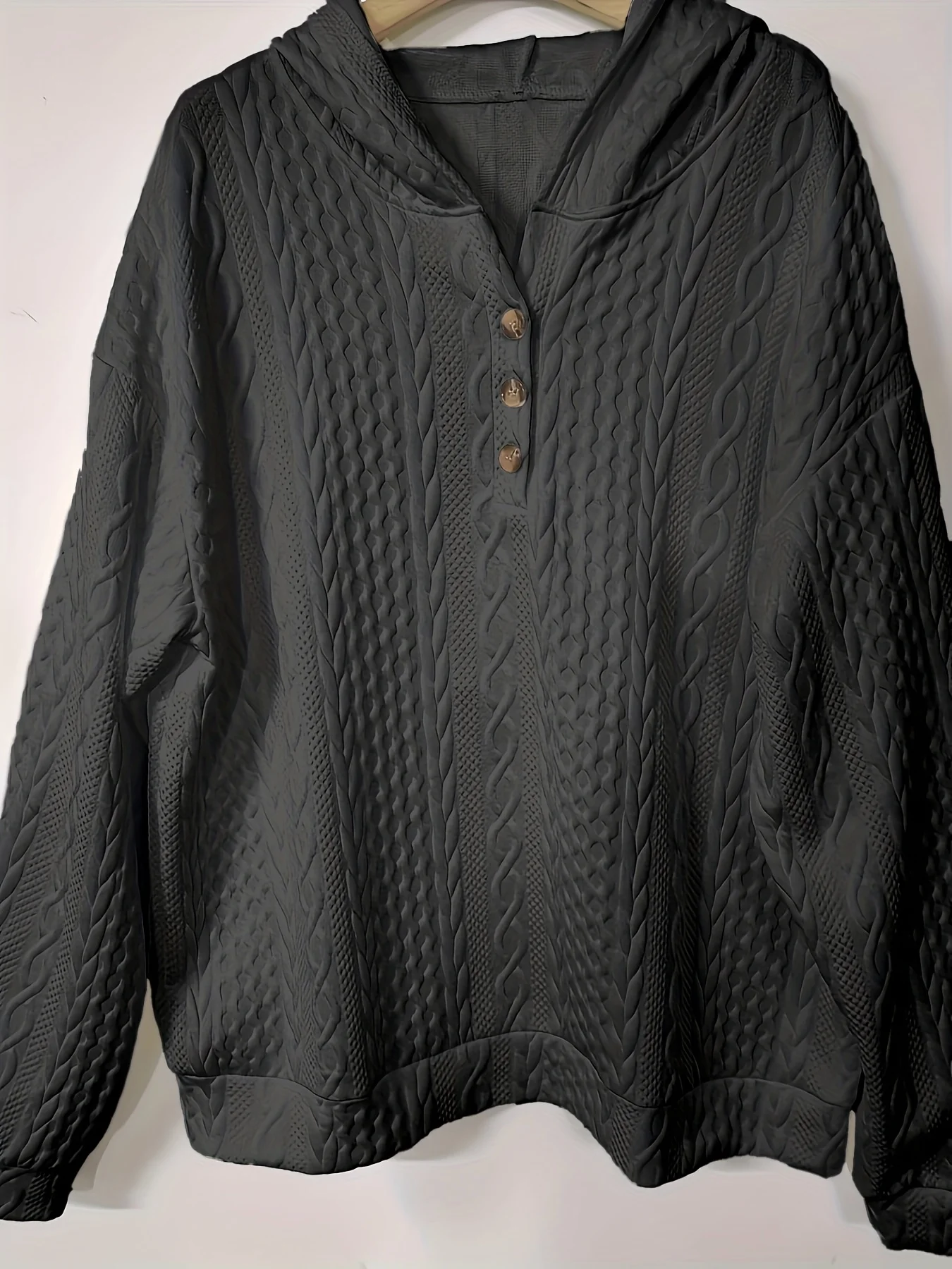 Gemütlicher Damen-Kabelstrick-Hoodie in Übergröße für mühelosen Stil und Komfort – Detail 8