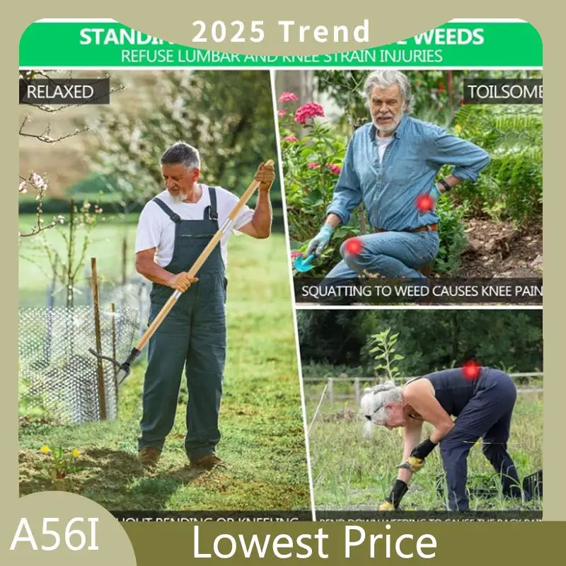 46 Inch Weed Puller Tool With Long Handle Bamboo Grip & 4 Claw Steel Head 3-Section Design For Stand Up Gardening Tool