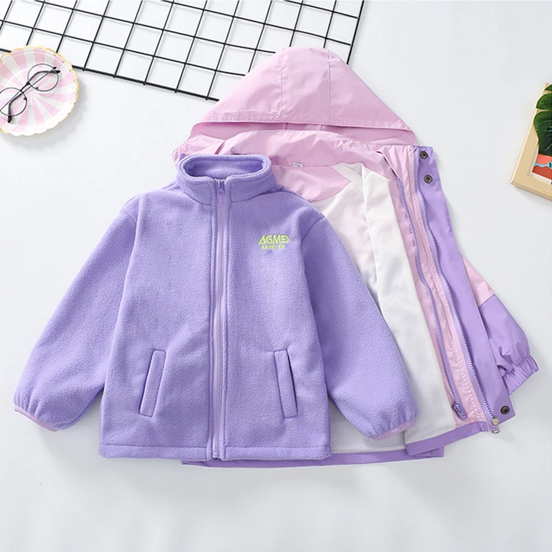 Kuromi Girls Coat Windproof Coat Sanrio Autumn and Winter Plus Velvet Warm Hooded Removable Jacket Coat Girl Clothing Gift