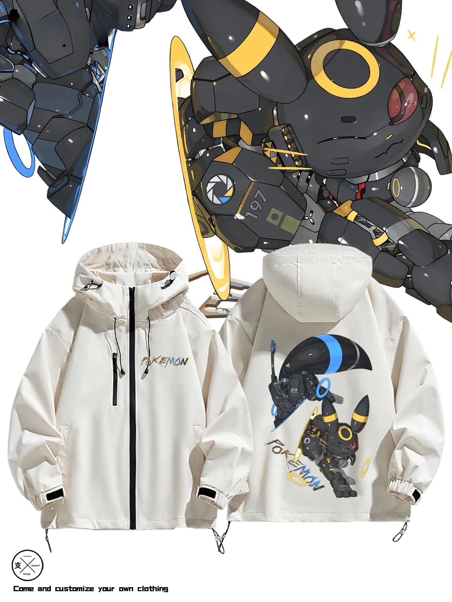 

Свободная мужская верхняя одежда Cyber Cartoon Jaet, ветрозащитное длинное пальто из полиэфирного волокна Sve с капюшоном, повседневное модное пальто