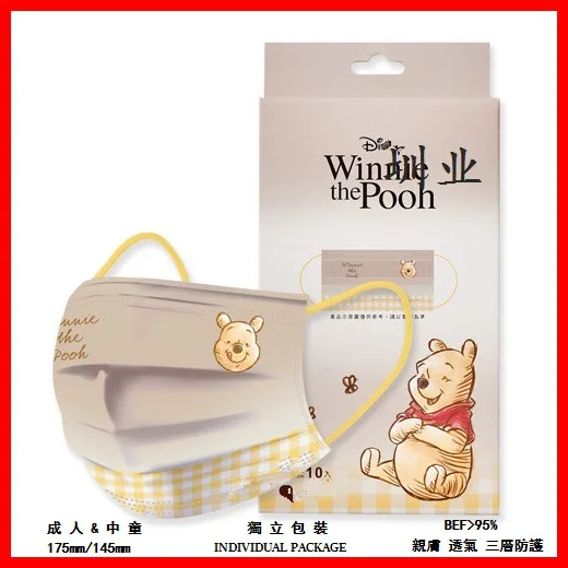 Miniso 10pcs Disney Winnie the Pooh Adult Disposable Dust Protection Safe Breathable Cartoon Anime Face Decoration MN029