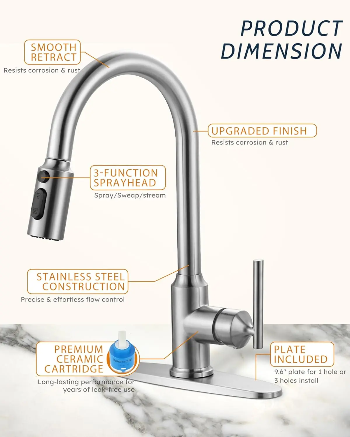 Kitchen Faucets with Soap Dispenser with Pull Down Sprayer, High Arc Single Handle Stainless Steel Sink Faucets 1 or 3 Hole, Kit