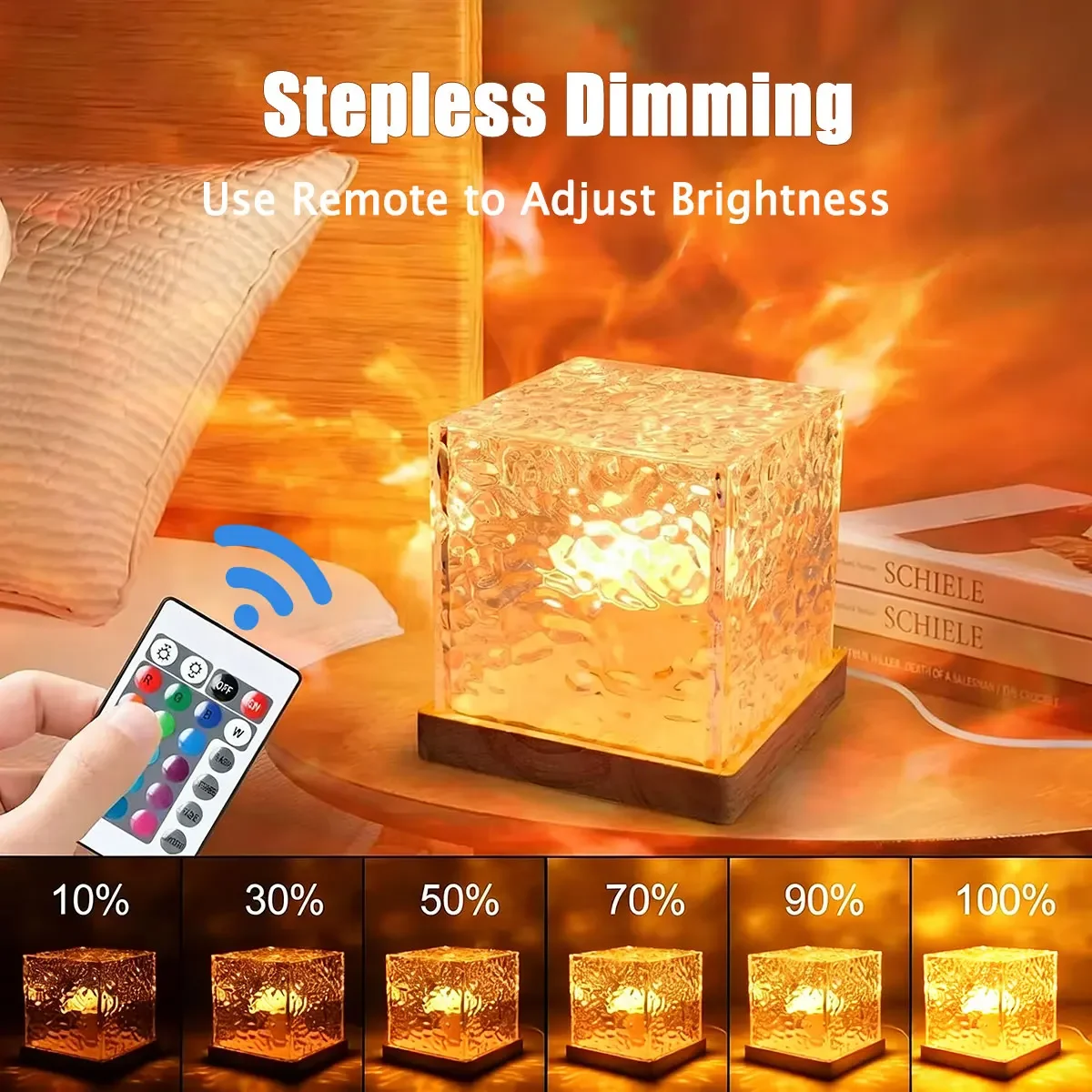 3/16 Colors Water Ripple Projector Dynamic Rotating LED Night Light with Remote Dimming Family Bedroom Romantic Ocean Decor Lamp