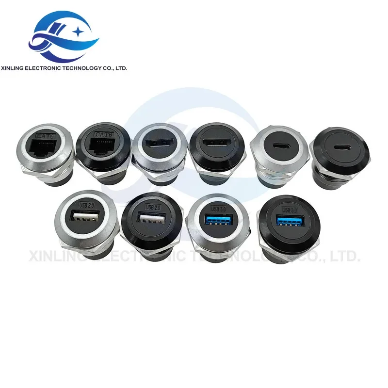 1Pcs Metal round socket D-type RJ45 through network USB2.0 USB3.0 connector panel HDMI CAT6 usb connector