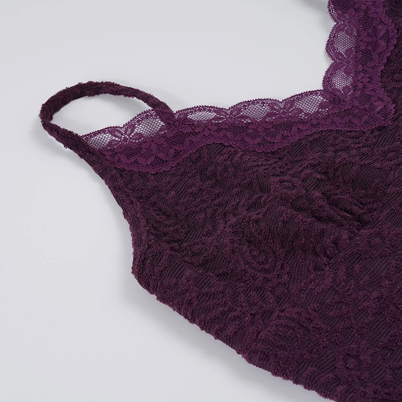SUCHCUTE Sexy Lila Spitzen-Camisole für Damen, schmales V-Ausschnitt-Top mit Spaghettiträgern, ärmellose Sommer-Coquette-Weste, Y2K Fairycore-Kleidung – Detail 9