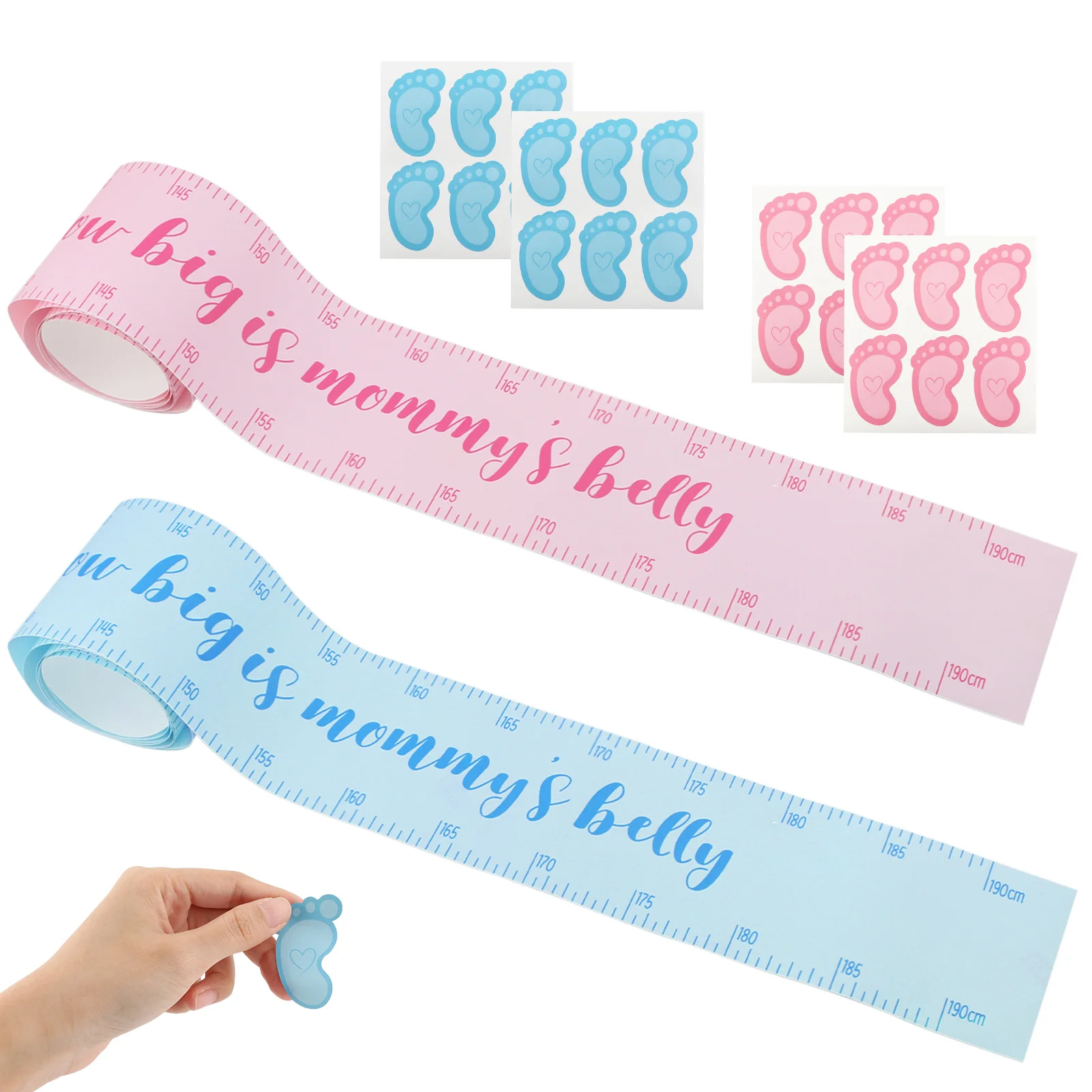 2rolls Fun Measuring Tape Set Record Baby Shower Cute Belly Game Gift 0-190cm Memorable Gauging Tool Gender Reveal Foot Sticker