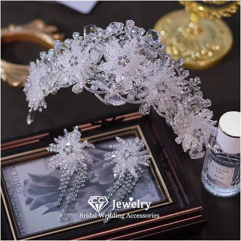 

CC Tiaras and Crowns Women Accessories Bridal Headdress Engagement Hairwear Wedding Hairbands With Earrings Shining Charm AN450