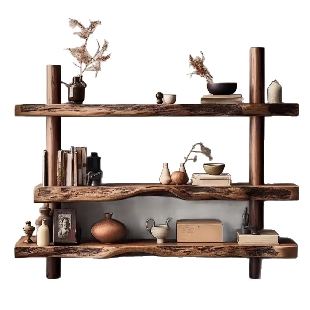 Old elm floor-to-ceiling multi-layer porcelain tea set collection rack Duobao Pavilion decorative shelf bookshelf