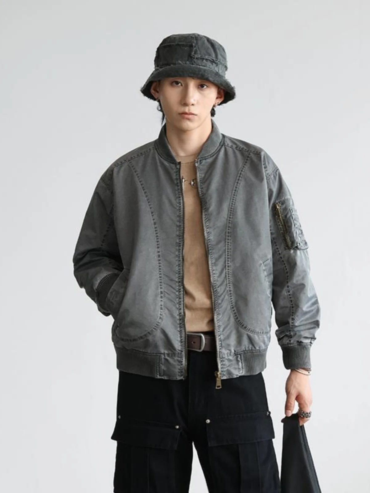 

American High Street Waed Flight Jaet Loose Casual Versatile Workwear Coat Men's Sle Multi-ket Cotton Denim Jaet
