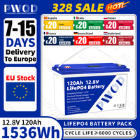 EU Stock PWOD 12V 120AH LiFePO4 Battery Pack New Lithium Iron Phosphate Cell for RV,Trolling Motor,Marine,Yacht,Camping No Tax