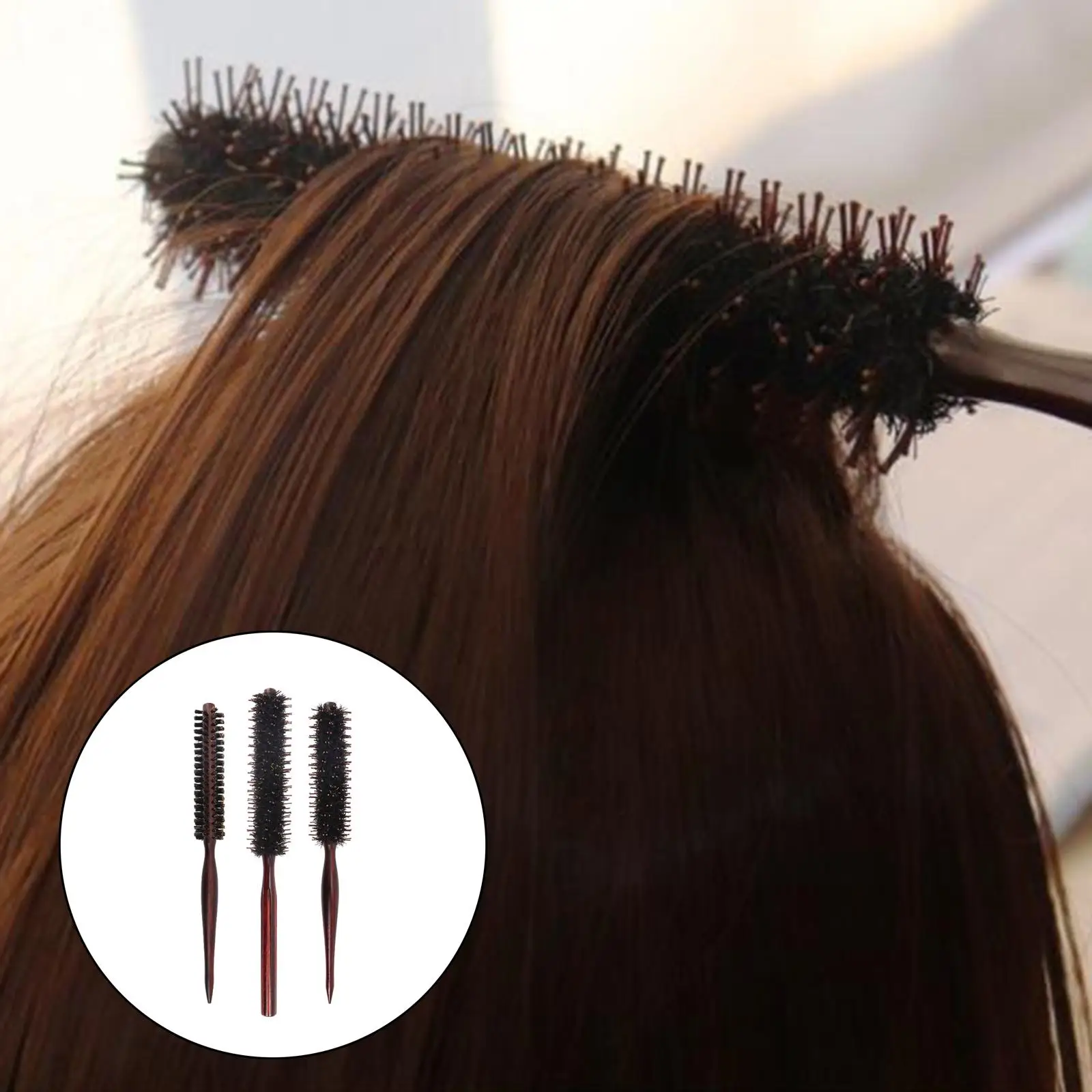 Natural Boar Bristle Hair Brush Hair Comb Small Roller Round Brush Roll Comb Wind Comb for Styling Blowing Bangs Men Women Home